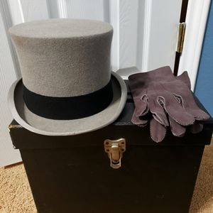 Antique Scott and Co. Hatters the the Queen Gray Felt Tophat w. Gloves